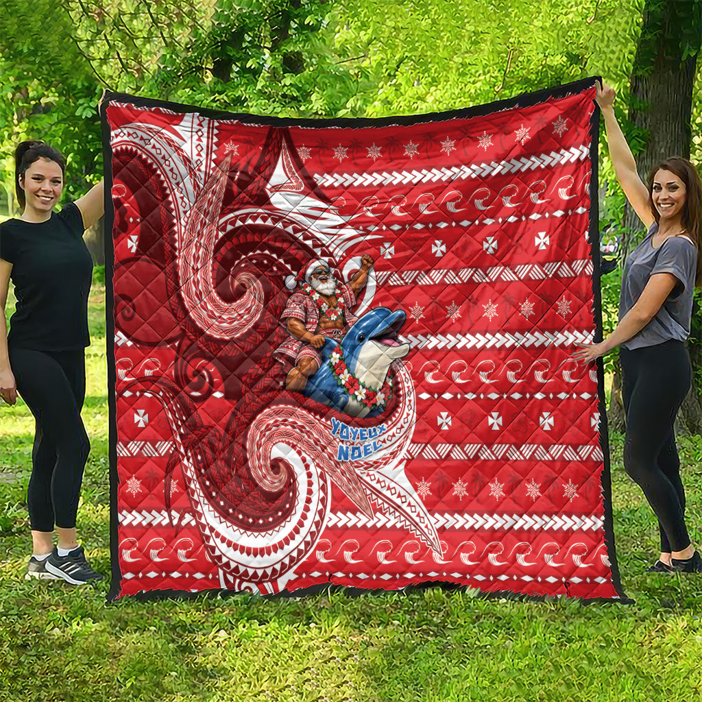 Wallis And Futuna Christmas Quilt Santa Riding Ocean Dolphin