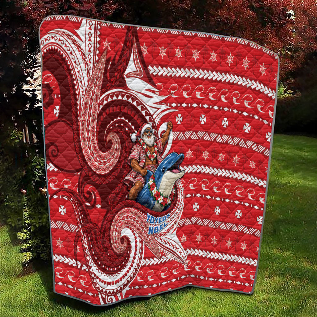 Wallis And Futuna Christmas Quilt Santa Riding Ocean Dolphin