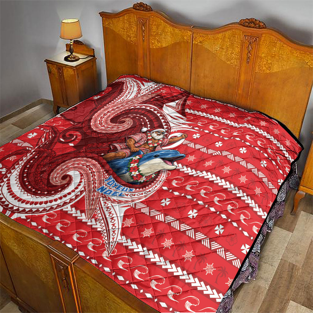 Wallis And Futuna Christmas Quilt Santa Riding Ocean Dolphin