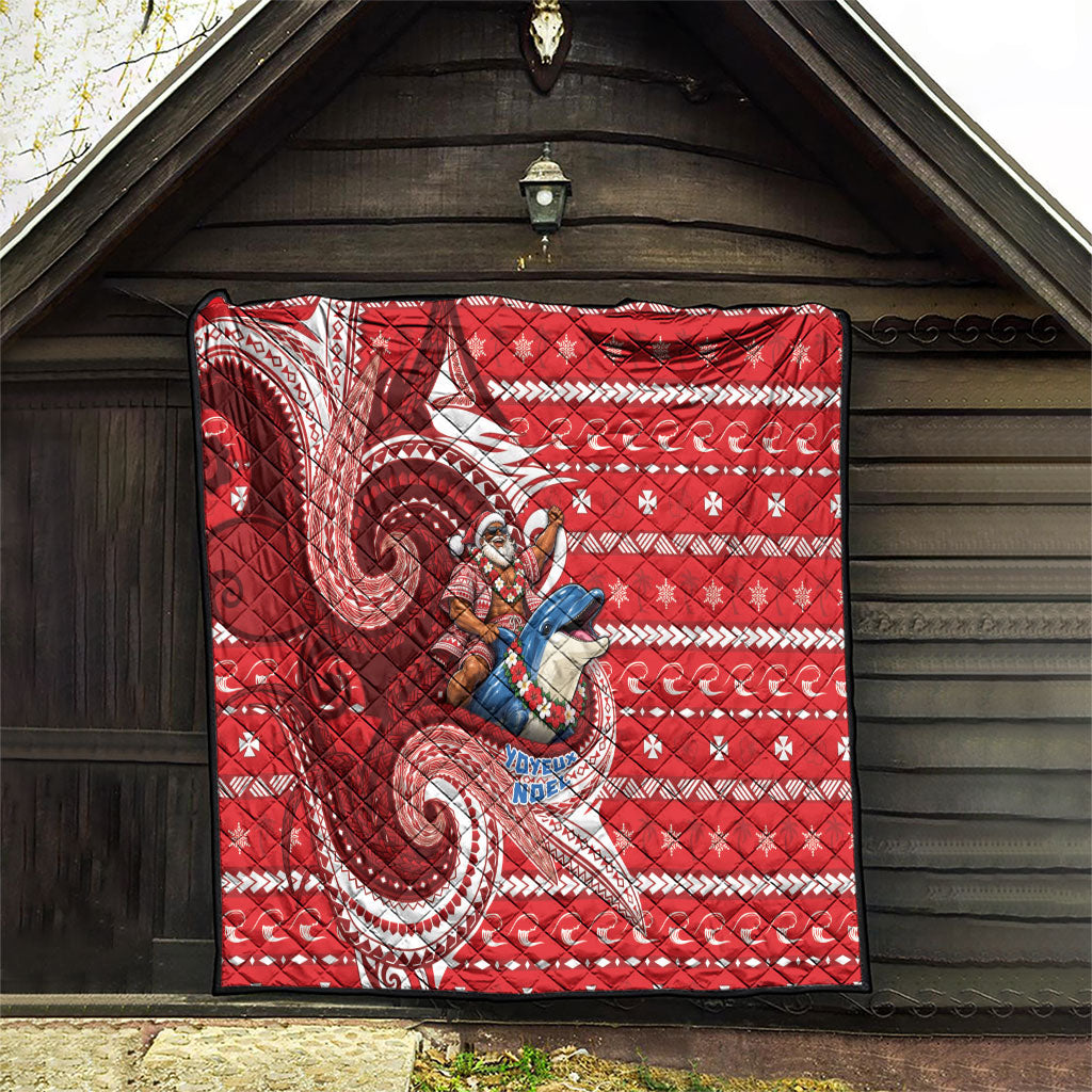 Wallis And Futuna Christmas Quilt Santa Riding Ocean Dolphin