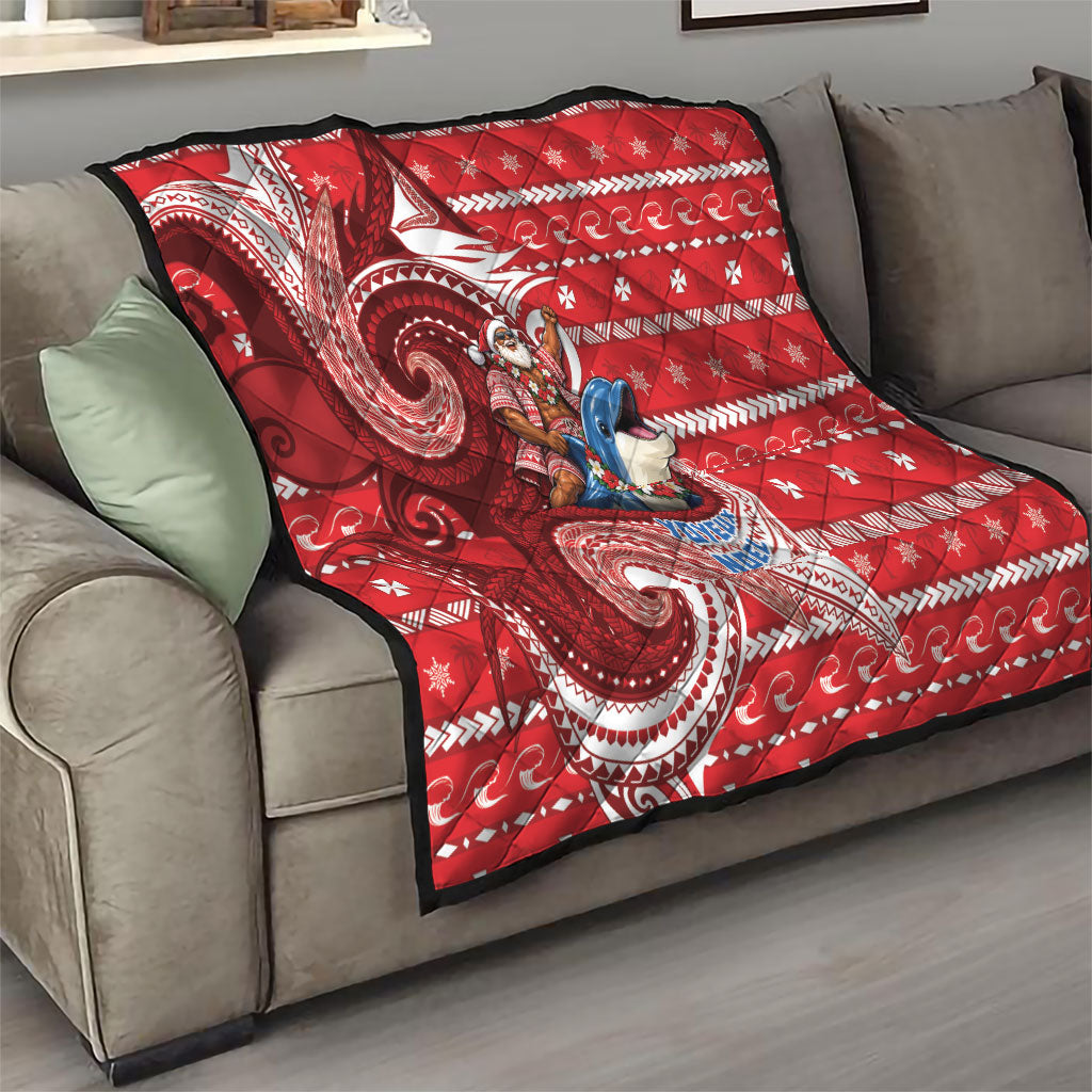 Wallis And Futuna Christmas Quilt Santa Riding Ocean Dolphin