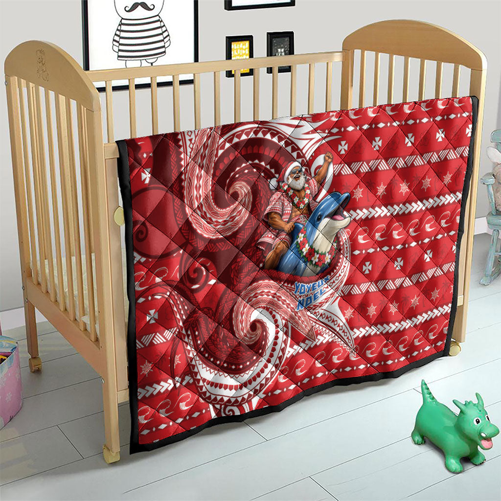 Wallis And Futuna Christmas Quilt Santa Riding Ocean Dolphin