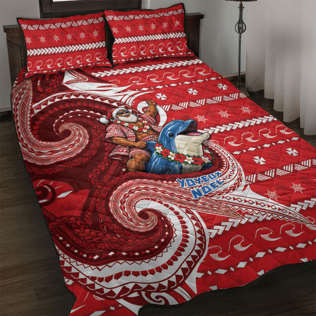 Wallis And Futuna Christmas Quilt Bed Set Santa Riding Ocean Dolphin DT05 Red - Polynesian Pride