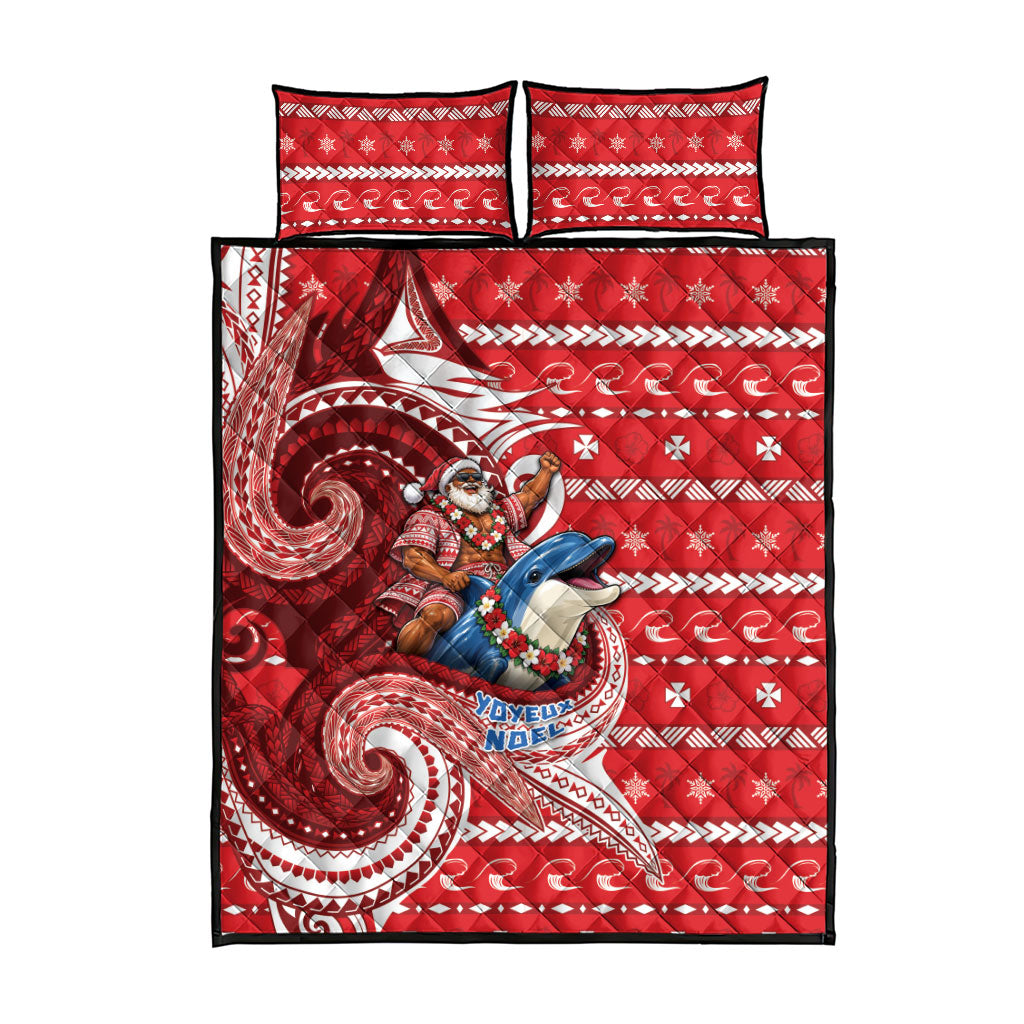 Wallis And Futuna Christmas Quilt Bed Set Santa Riding Ocean Dolphin DT05 - Polynesian Pride