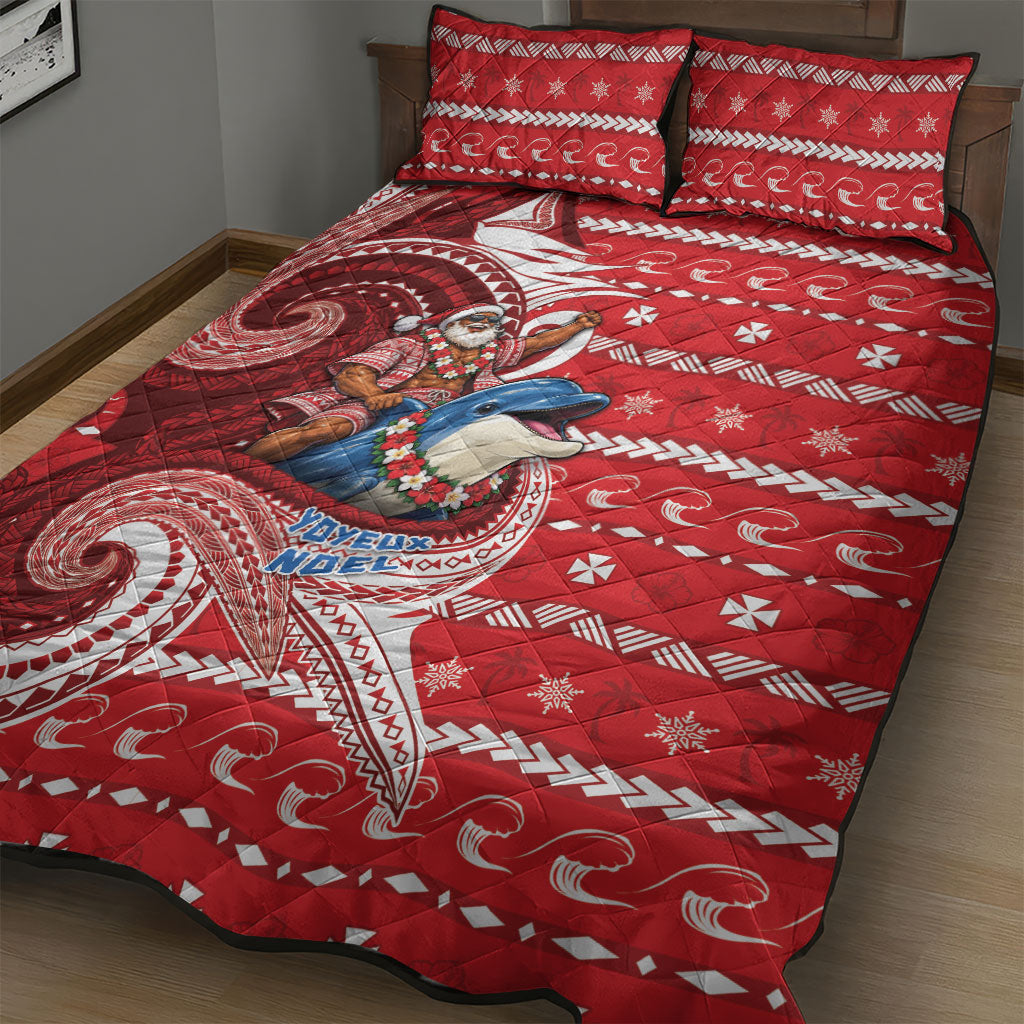Wallis And Futuna Christmas Quilt Bed Set Santa Riding Ocean Dolphin DT05 - Polynesian Pride