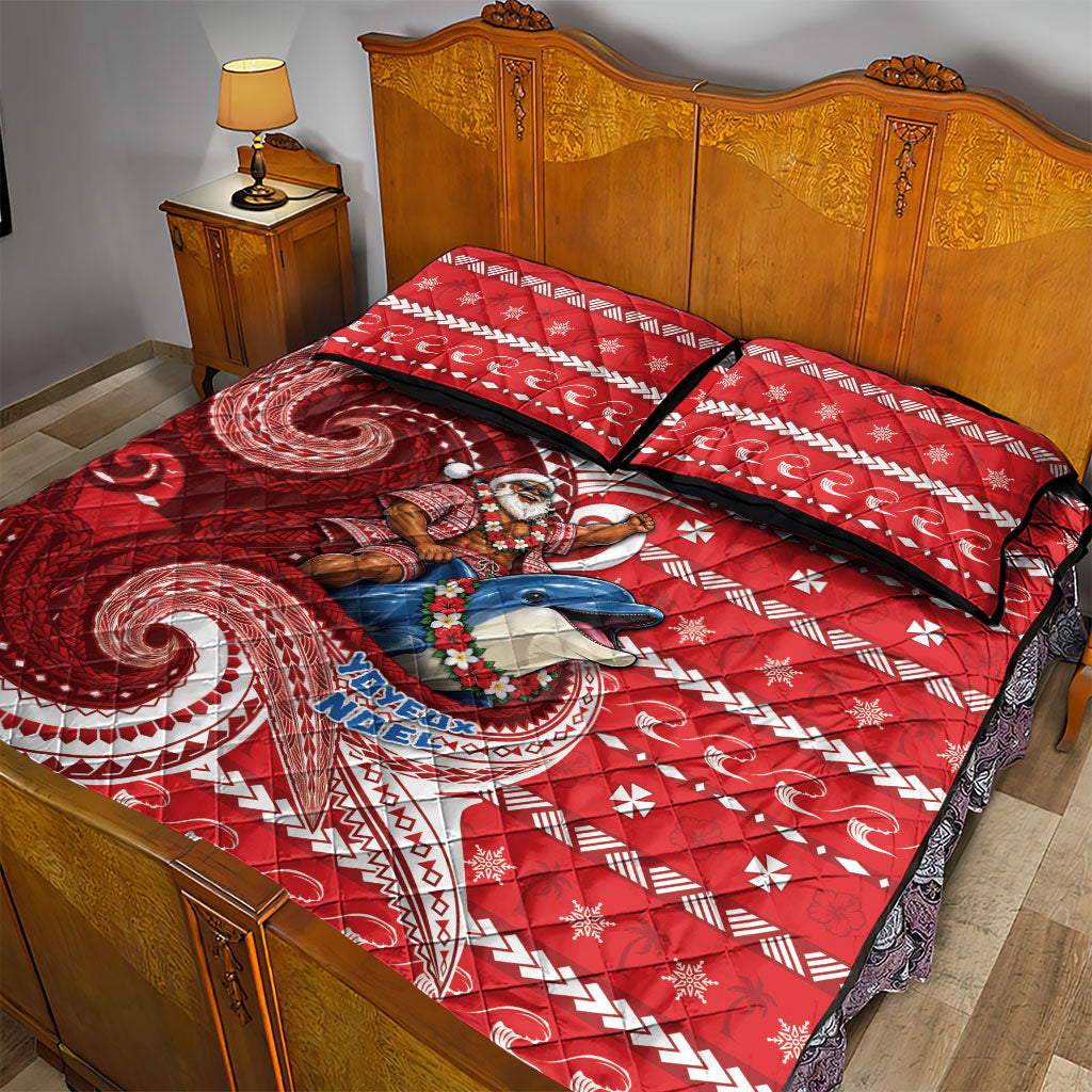 Wallis And Futuna Christmas Quilt Bed Set Santa Riding Ocean Dolphin DT05 - Polynesian Pride