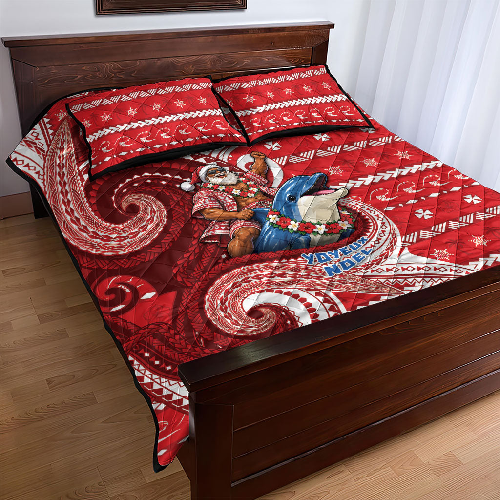 Wallis And Futuna Christmas Quilt Bed Set Santa Riding Ocean Dolphin DT05 - Polynesian Pride