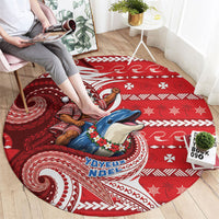 Wallis And Futuna Christmas Round Carpet Santa Riding Ocean Dolphin DT05 - Polynesian Pride