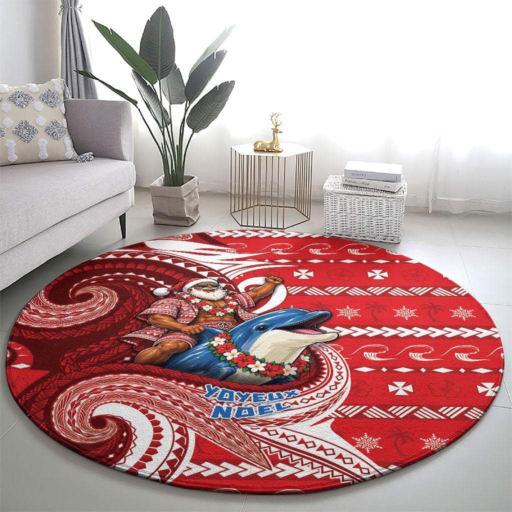 Wallis And Futuna Christmas Round Carpet Santa Riding Ocean Dolphin DT05 - Polynesian Pride