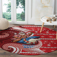 Wallis And Futuna Christmas Round Carpet Santa Riding Ocean Dolphin DT05 - Polynesian Pride
