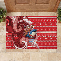 Wallis And Futuna Christmas Rubber Doormat Santa Riding Ocean Dolphin DT05 Red - Polynesian Pride
