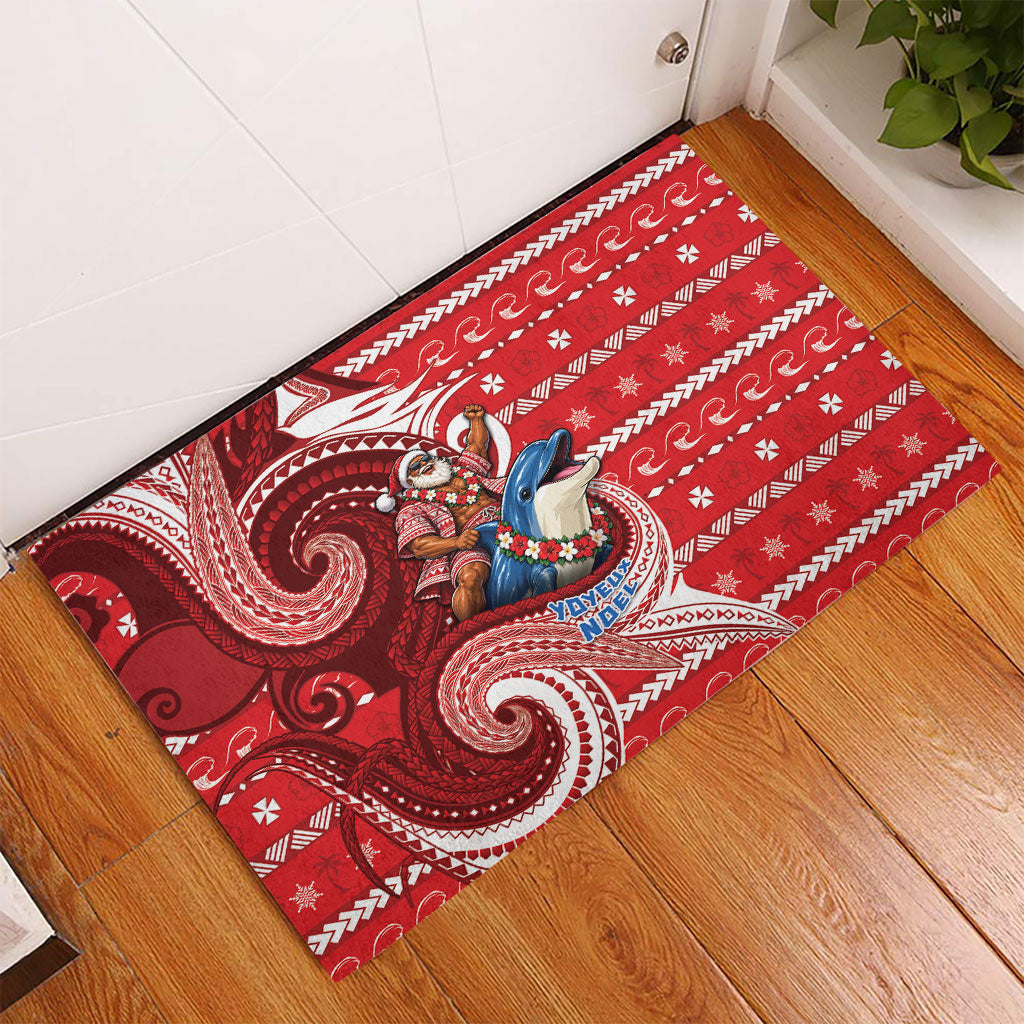 Wallis And Futuna Christmas Rubber Doormat Santa Riding Ocean Dolphin DT05 - Polynesian Pride