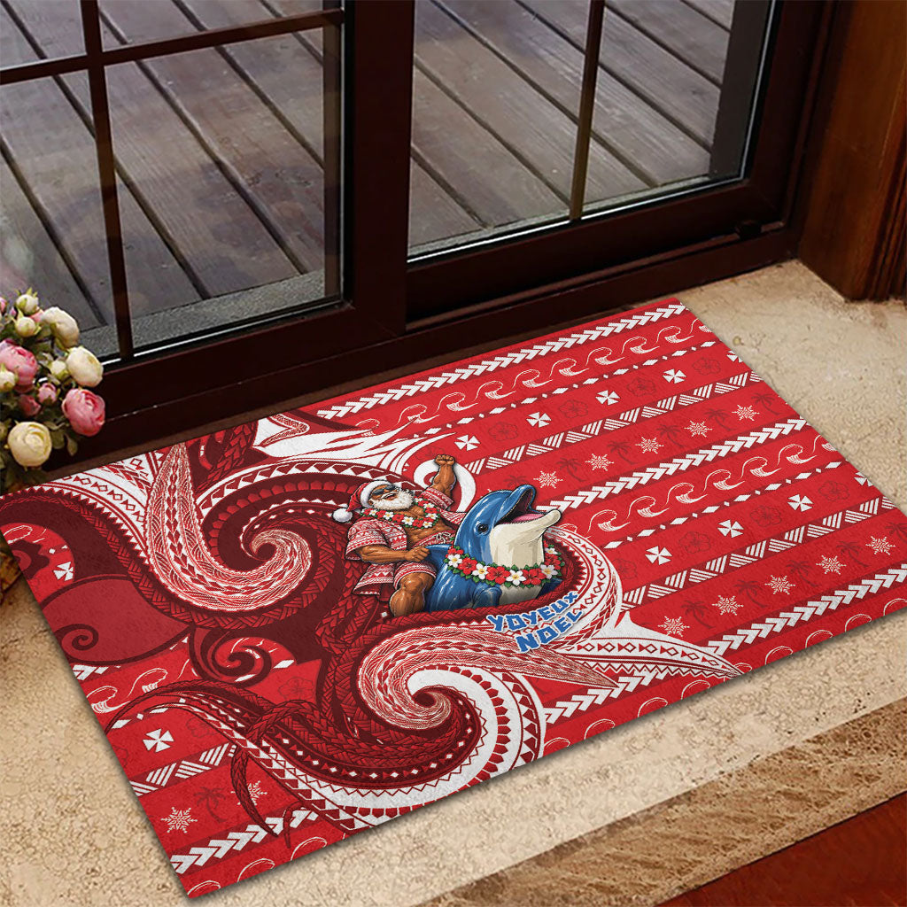 Wallis And Futuna Christmas Rubber Doormat Santa Riding Ocean Dolphin DT05 - Polynesian Pride