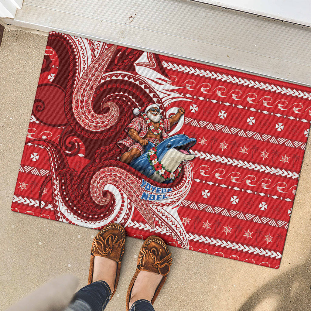 Wallis And Futuna Christmas Rubber Doormat Santa Riding Ocean Dolphin DT05 - Polynesian Pride