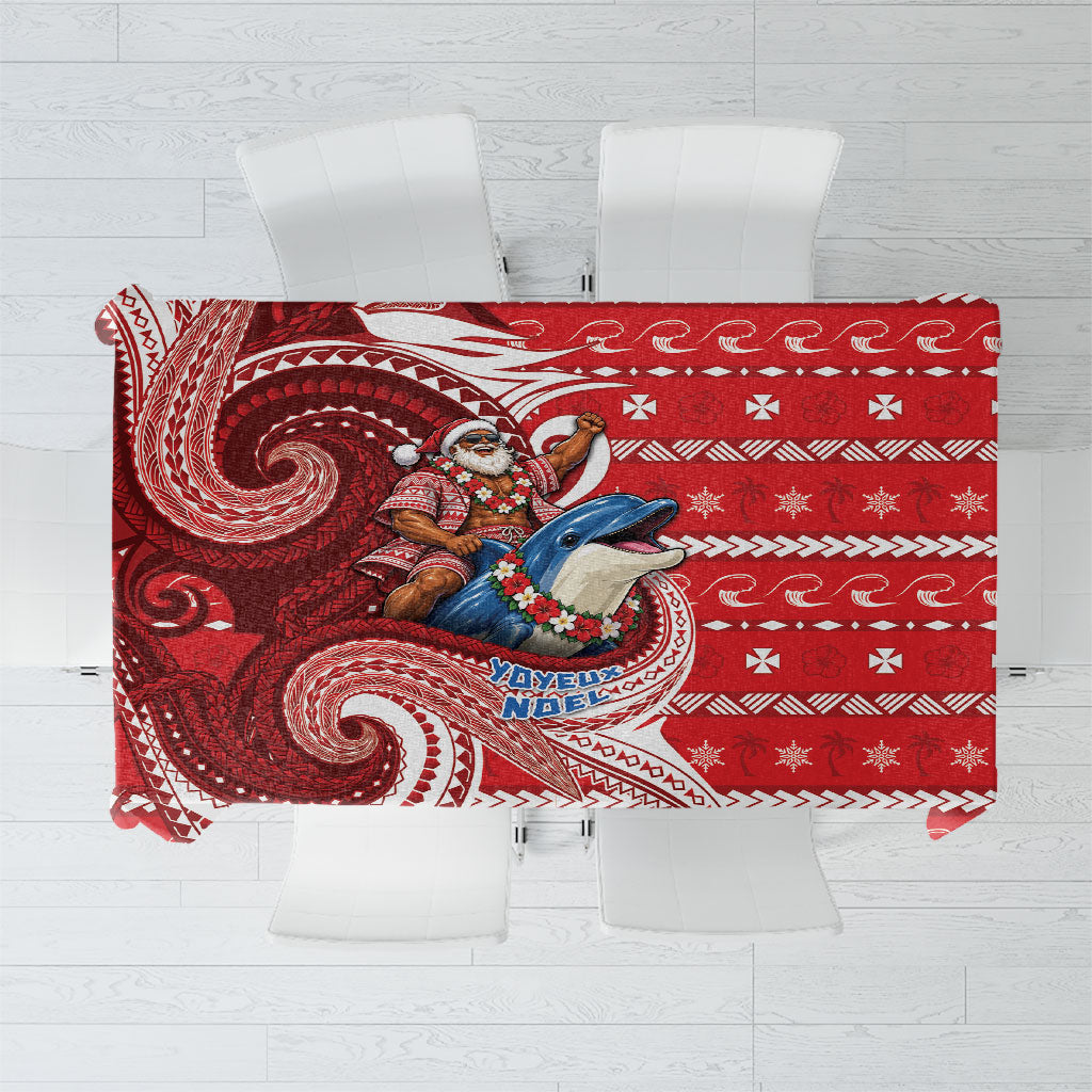 Wallis And Futuna Christmas Tablecloth Santa Riding Ocean Dolphin DT05 Red - Polynesian Pride