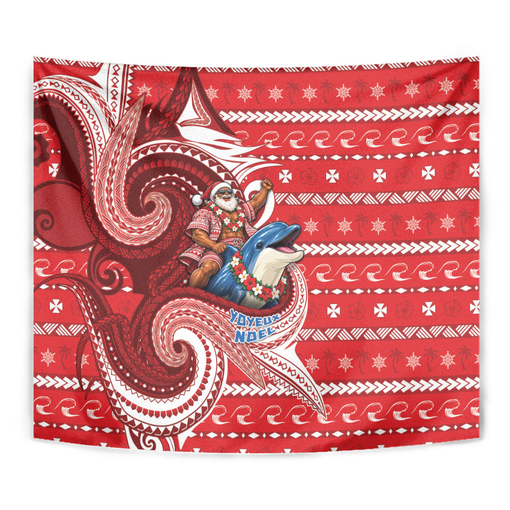 Wallis And Futuna Christmas Tapestry Santa Riding Ocean Dolphin DT05 - Polynesian Pride