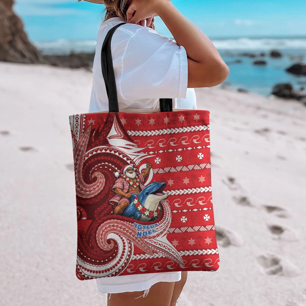 Wallis And Futuna Christmas Tote Bag Santa Riding Ocean Dolphin DT05 - Polynesian Pride