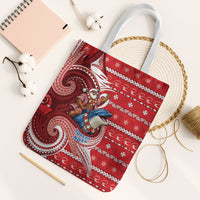 Wallis And Futuna Christmas Tote Bag Santa Riding Ocean Dolphin DT05 White Strap One Size Red - Polynesian Pride