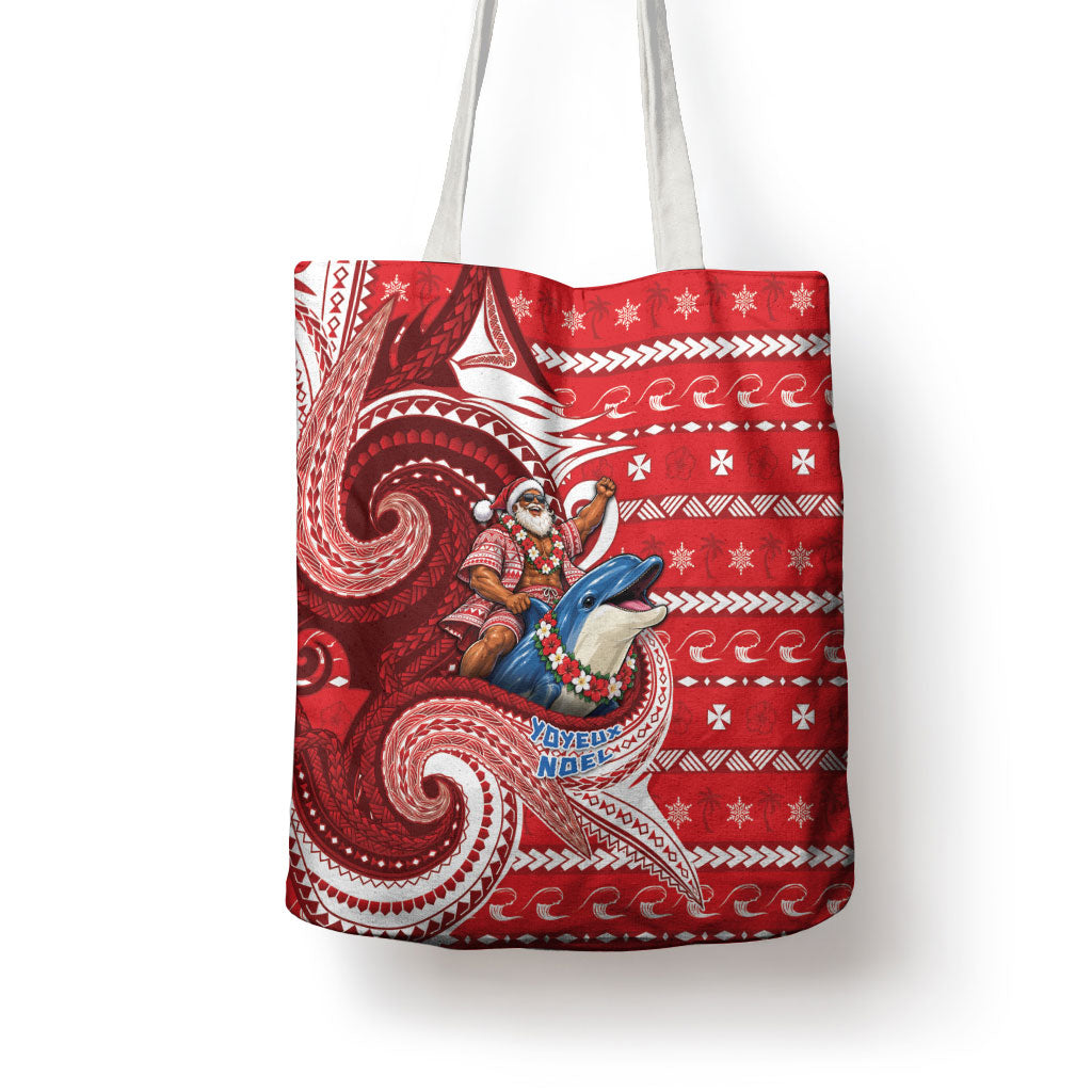 Wallis And Futuna Christmas Tote Bag Santa Riding Ocean Dolphin DT05 - Polynesian Pride