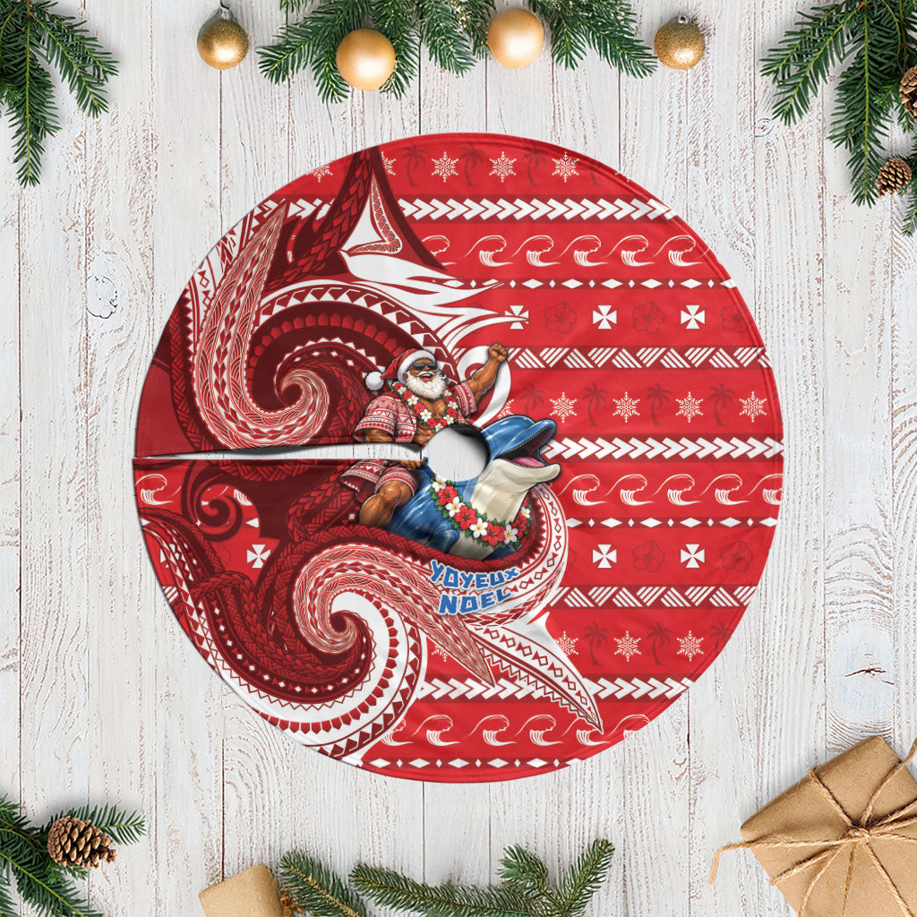 Wallis And Futuna Christmas Tree Skirt Santa Riding Ocean Dolphin