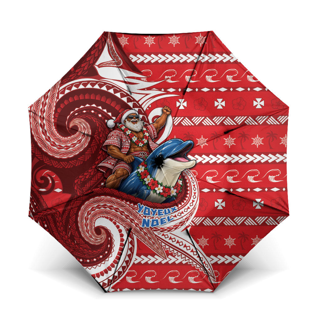 Wallis And Futuna Christmas Umbrella Santa Riding Ocean Dolphin