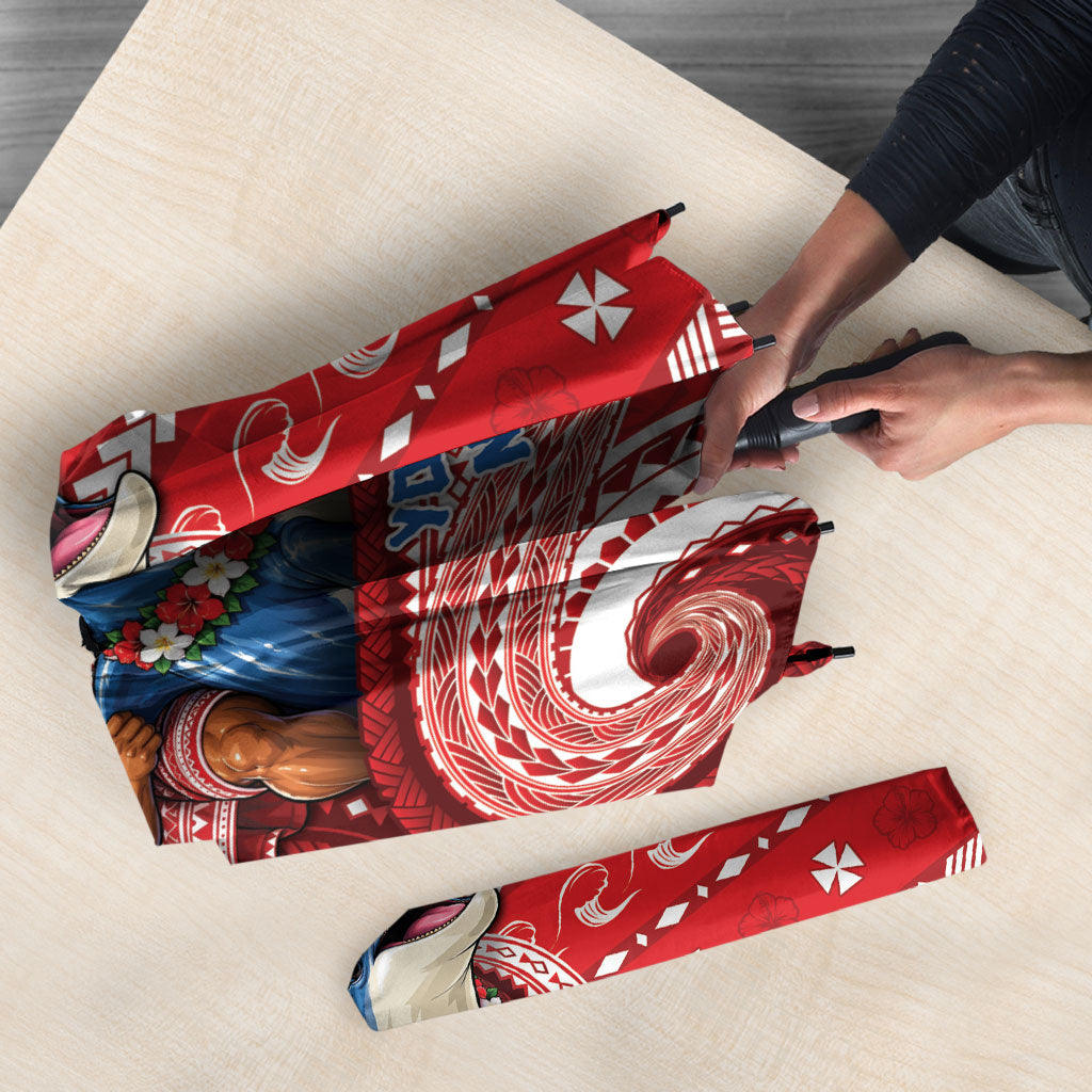 Wallis And Futuna Christmas Umbrella Santa Riding Ocean Dolphin