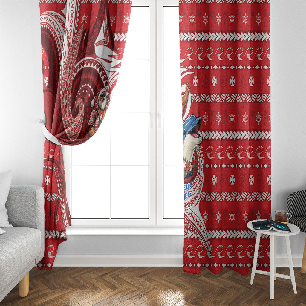 Wallis And Futuna Christmas Window Curtain Santa Riding Ocean Dolphin DT05 - Polynesian Pride
