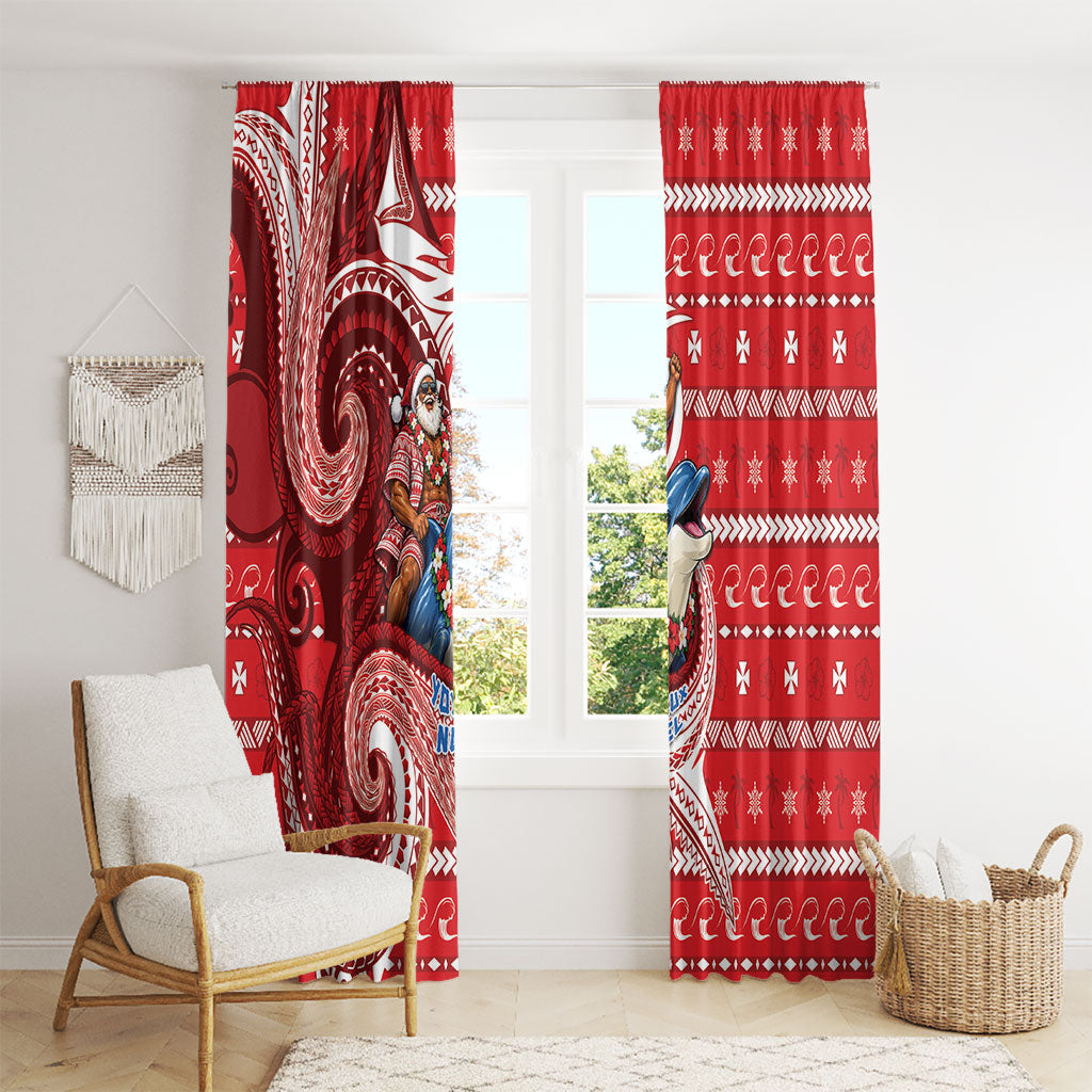 Wallis And Futuna Christmas Window Curtain Santa Riding Ocean Dolphin DT05 - Polynesian Pride