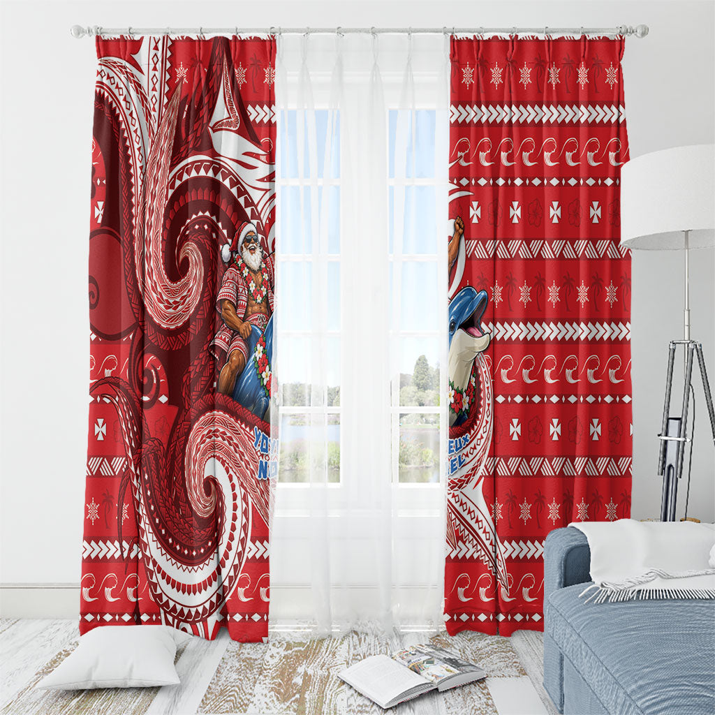 Wallis And Futuna Christmas Window Curtain Santa Riding Ocean Dolphin DT05 - Polynesian Pride