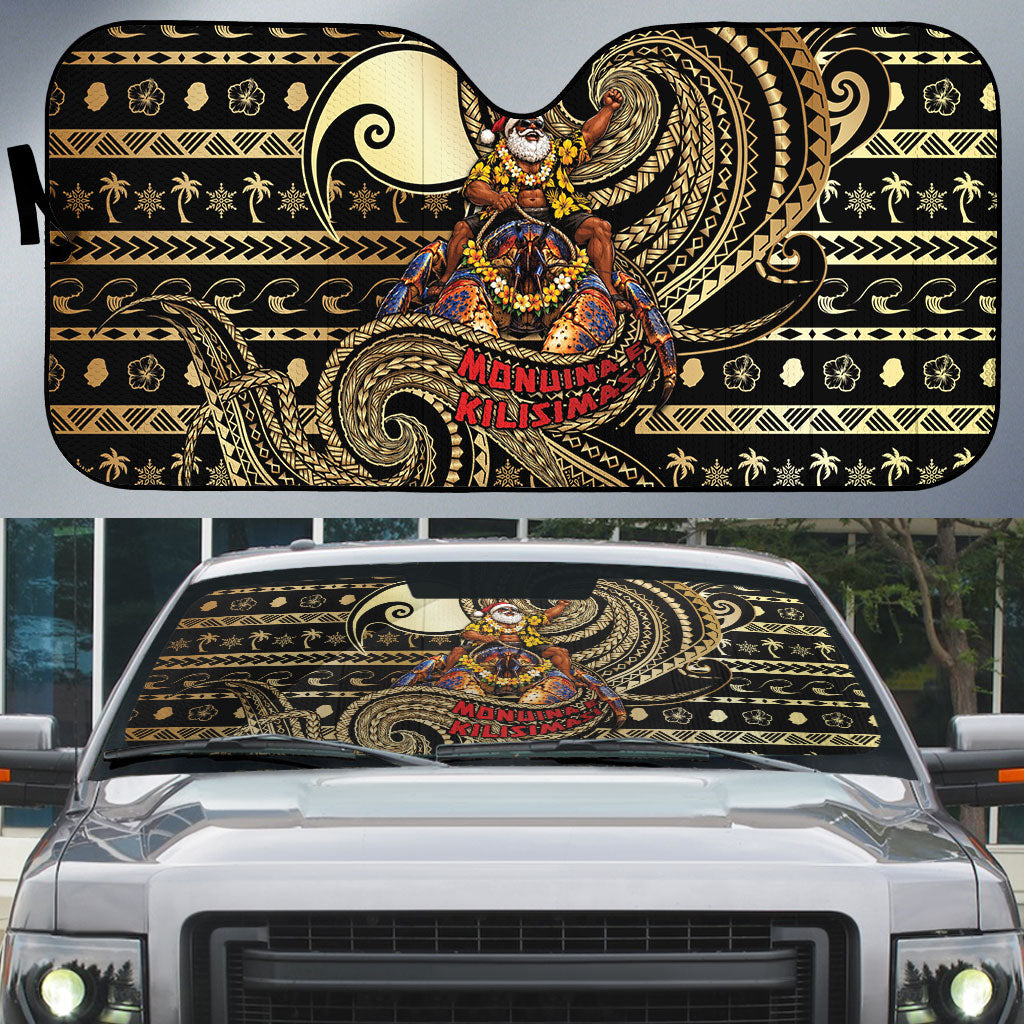 Niue Christmas Auto Sun Shade Santa Riding Coconut Crab DT05 Gold - Polynesian Pride