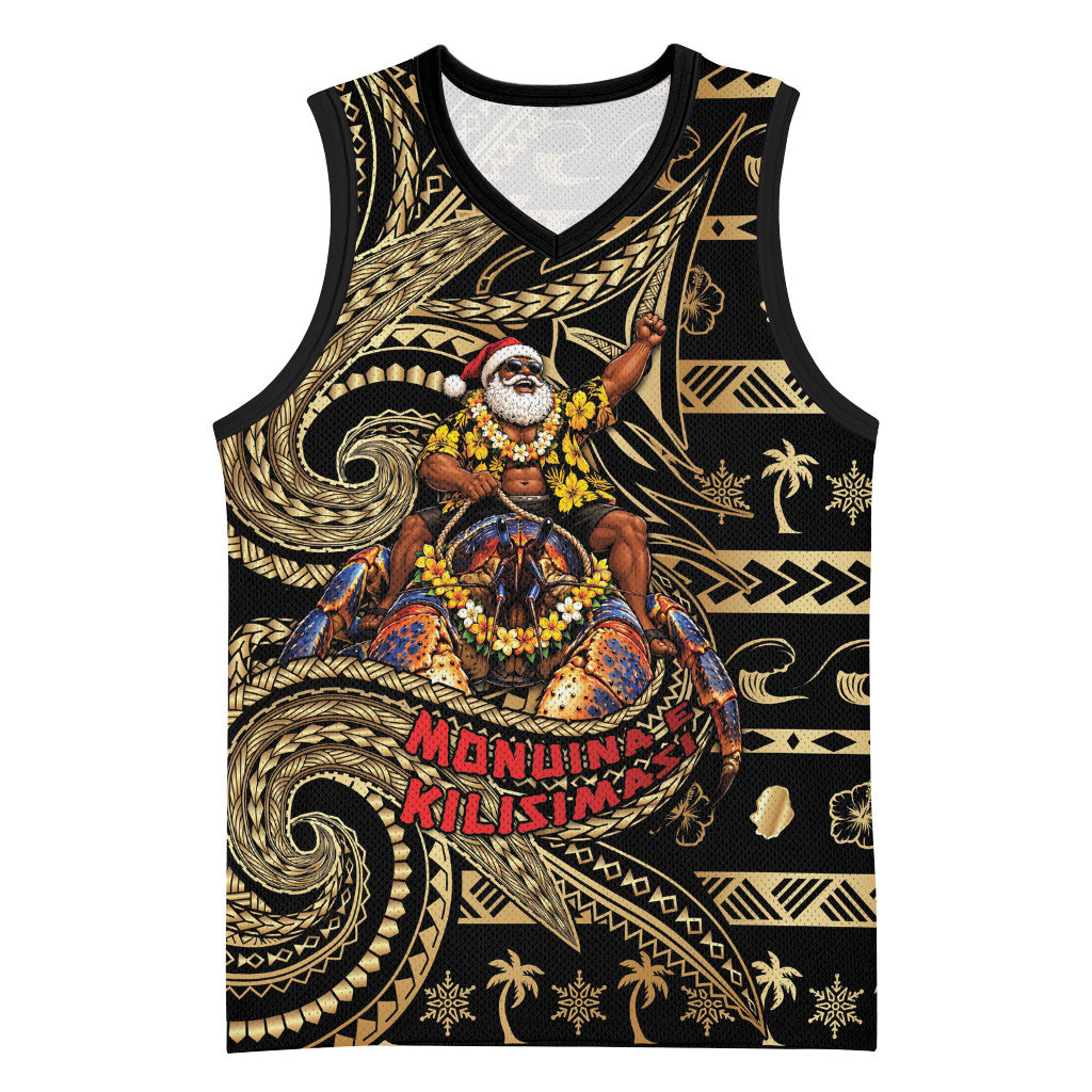 Niue Christmas Basketball Jersey Santa Riding Coconut Crab DT05 Unisex Gold - Polynesian Pride