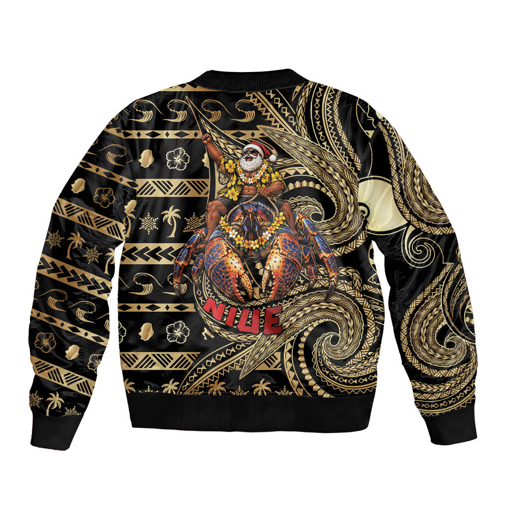 Niue Christmas Bomber Jacket Santa Riding Coconut Crab
