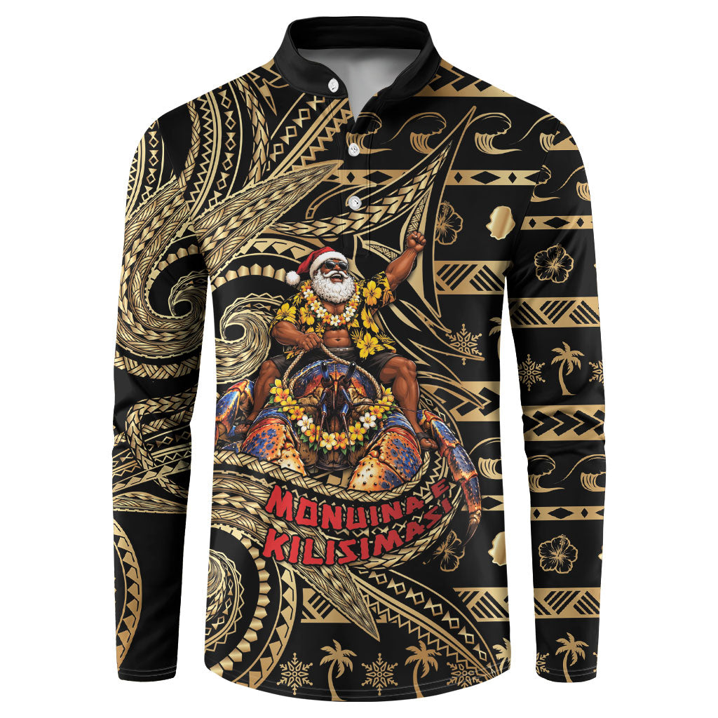 Niue Christmas Button Sweatshirt Santa Riding Coconut Crab DT05 Gold - Polynesian Pride