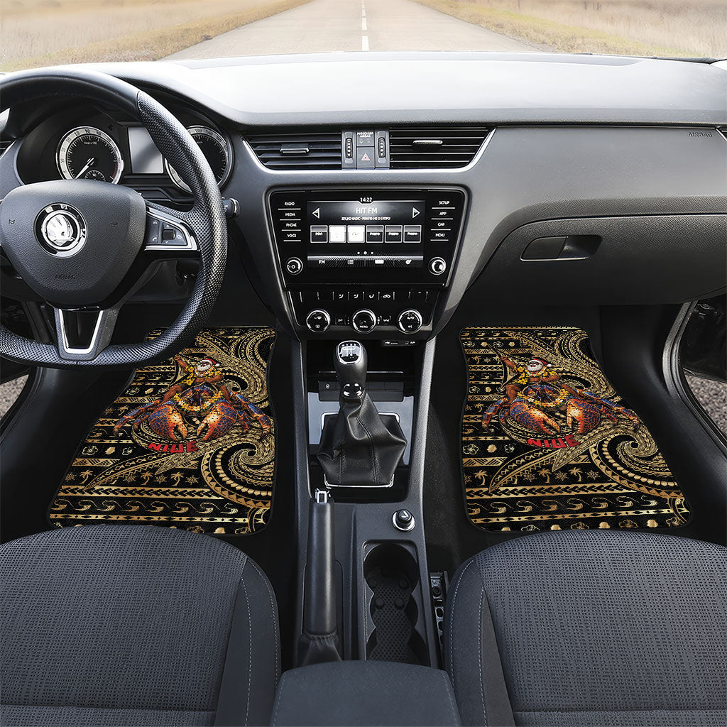 Niue Christmas Car Mats Santa Riding Coconut Crab DT05 Set 2pcs - Front Gold - Polynesian Pride