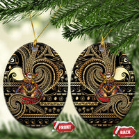 Niue Christmas Ceramic Ornament Santa Riding Coconut Crab DT05 Oval Gold - Polynesian Pride