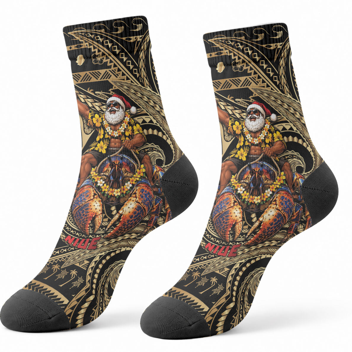 Niue Christmas Crew Socks Santa Riding Coconut Crab DT05 - Polynesian Pride