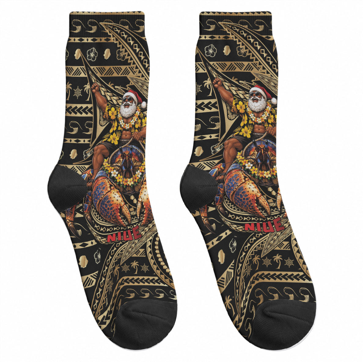 Niue Christmas Crew Socks Santa Riding Coconut Crab DT05 - Polynesian Pride
