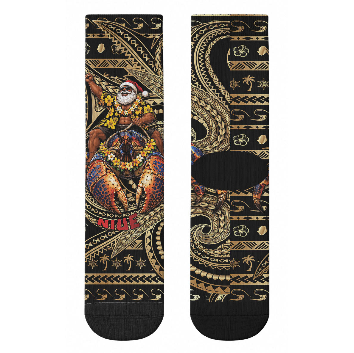 Niue Christmas Crew Socks Santa Riding Coconut Crab DT05 - Polynesian Pride