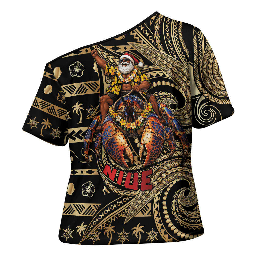 Niue Christmas Cross Shoulder Shirt Santa Riding Coconut Crab DT05 - Polynesian Pride