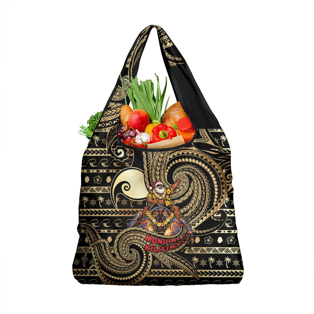 Niue Christmas Grocery Bag Santa Riding Coconut Crab DT05 1-pack One Size Gold - Polynesian Pride