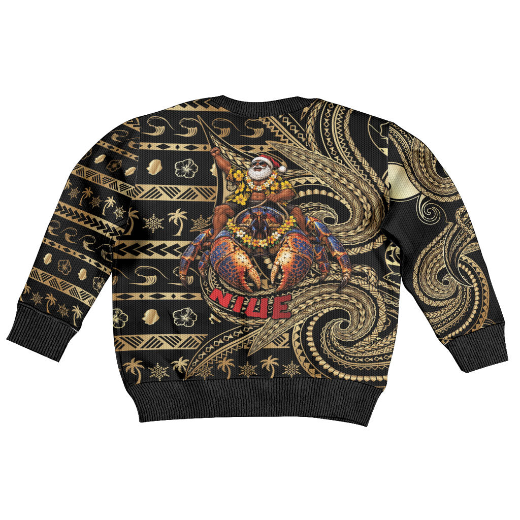 Niue Christmas Kid Ugly Christmas Sweater Santa Riding Coconut Crab