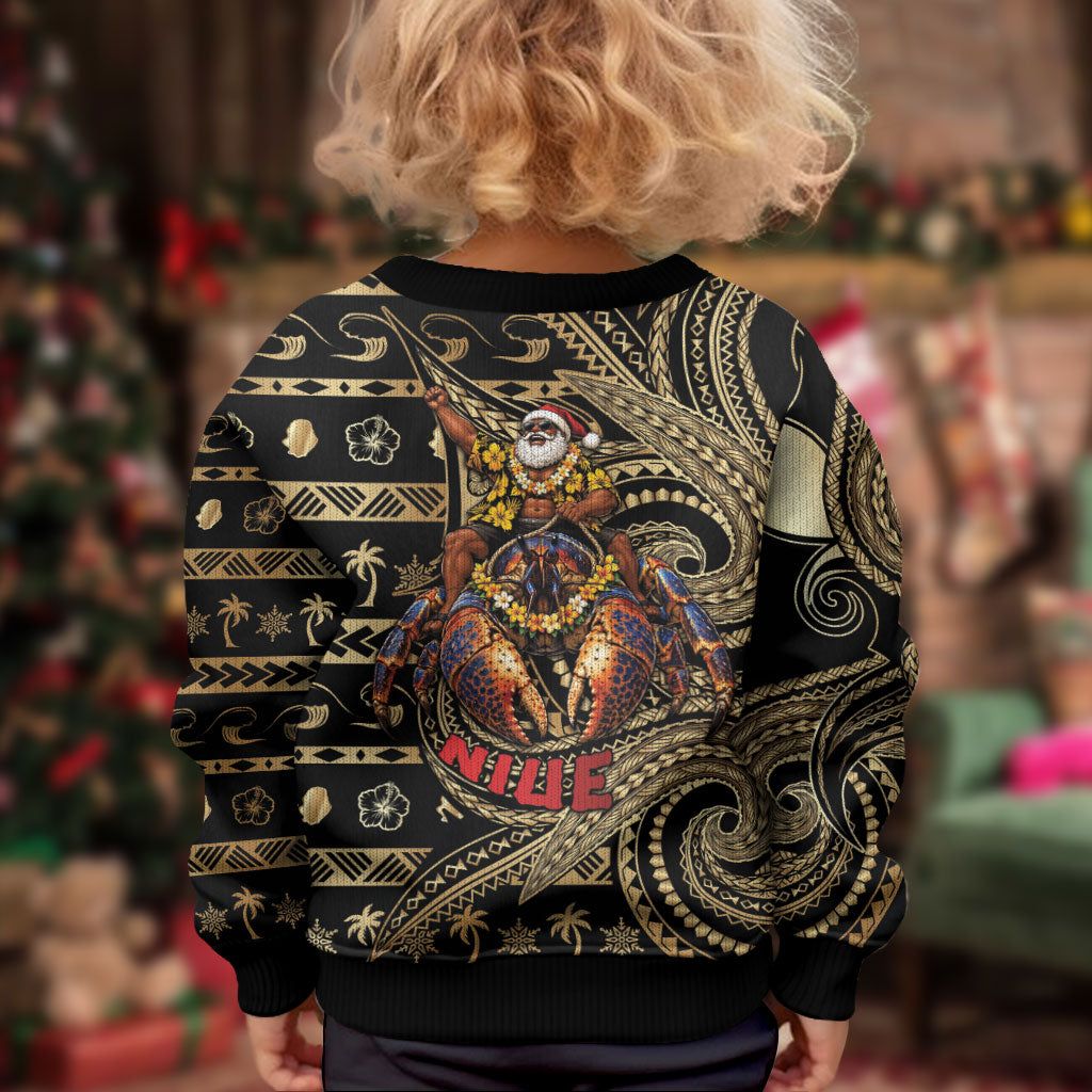Niue Christmas Kid Ugly Christmas Sweater Santa Riding Coconut Crab