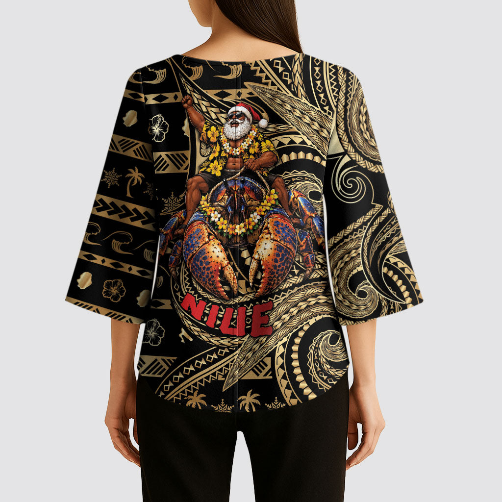 Niue Christmas Kimono Sleeve Blouse Santa Riding Coconut Crab