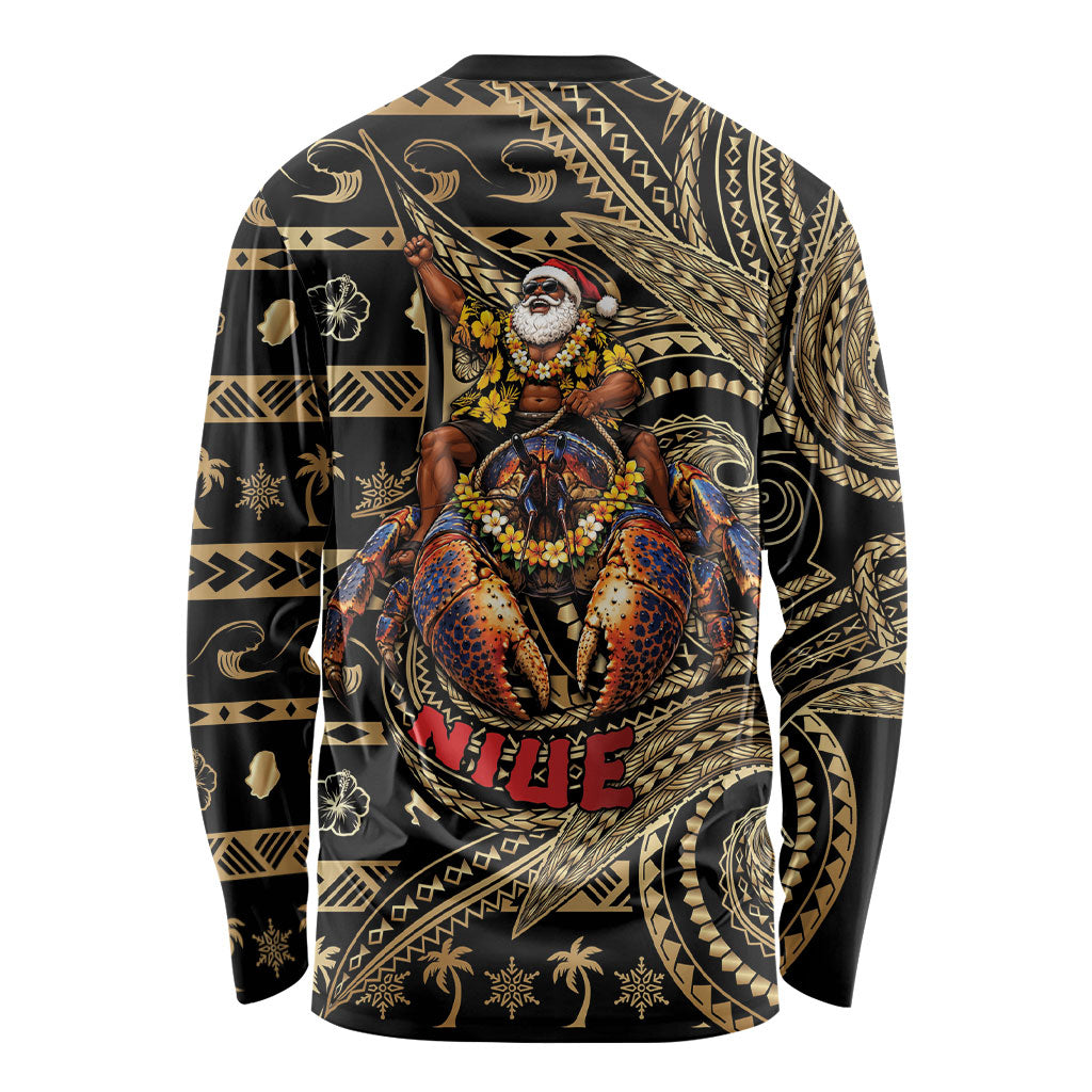 Niue Christmas Long Sleeve Shirt Santa Riding Coconut Crab