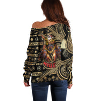 Niue Christmas Off Shoulder Sweater Santa Riding Coconut Crab
