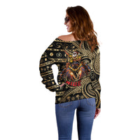 Niue Christmas Off Shoulder Sweater Santa Riding Coconut Crab