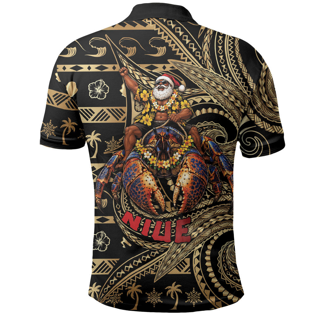 Niue Christmas Polo Shirt Santa Riding Coconut Crab