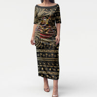 Niue Christmas Puletasi Santa Riding Coconut Crab DT05 Long Dress Gold - Polynesian Pride