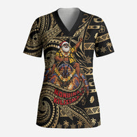 Niue Christmas Scrub Top Santa Riding Coconut Crab
