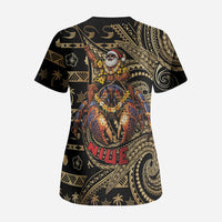 Niue Christmas Scrub Top Santa Riding Coconut Crab